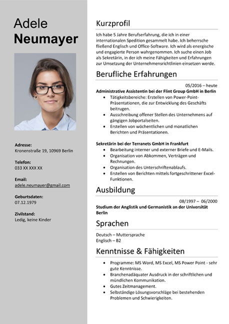 free CV german sample example
