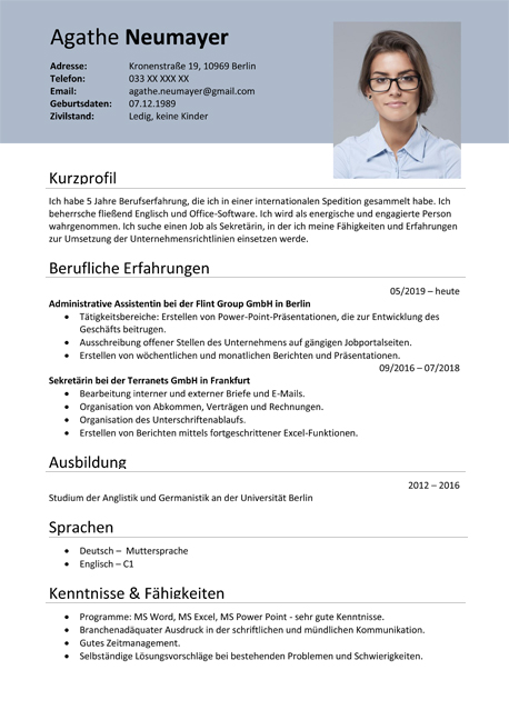 free CV german sample example