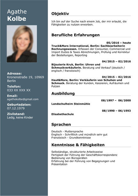 Curriculum Vitae  Resume - Template Sample German / Austria